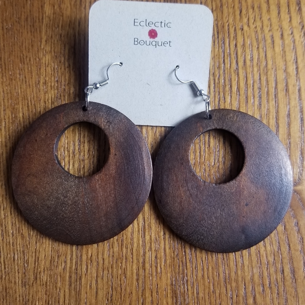 DARK BROWN WOOD DONUT EARRINGS